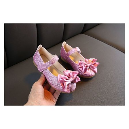 1 Par Børn Glitter Sløjfe Dekoreret Kjolesko Barnepige Syntetisk Læder Flade Sko til Optræden Rosa 26 Indvendig Længde 16 cm