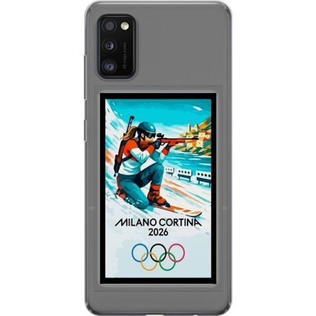 Kompatibelt Mobildeksel til Samsung Galaxy A41 Retroplakat Cortina Milano 2026 med fjell, vintersportsutøvere, italienske trikolor, Milano-katedralen