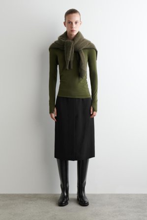 COS Women's Slim Lightweight Long Sleeve Top in Green