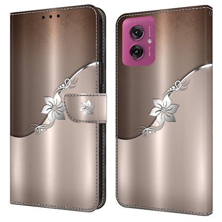 Wonderland Motorola Moto G55 flip kuoret - Hopeinen Kukka