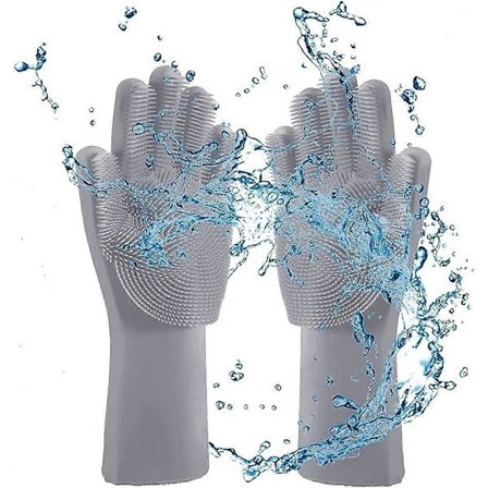 2 par genanvendelige silikone opvaskehandsker, opvaskehandsker med rengøringsbørster og kæledyrsrengøringshandsker