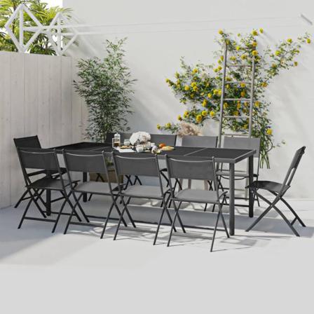 Vidaxl Matgrupp För Trädgården 11 Delar Stål Grå