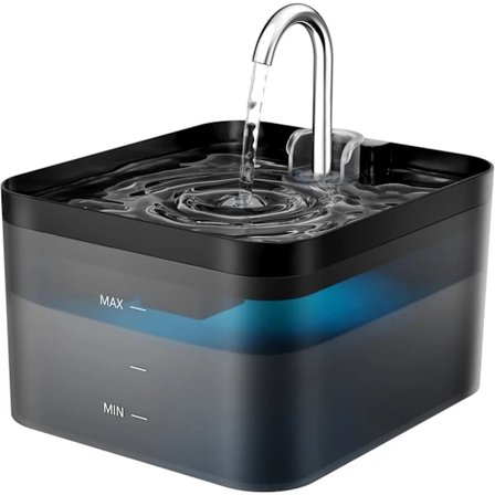 Dricksfontän för husdjur, Supertyst, Aktivt kolfilter, Lätt att rengöra (1 st, 2,2 l, Svart)