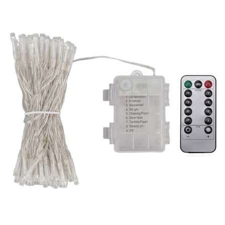 Dimbar LED-lysslynge med timer, batteridrevet fjernkontroll, lysslynge for utendørs bruk, hage, veranda, 10 meter, 100 lys