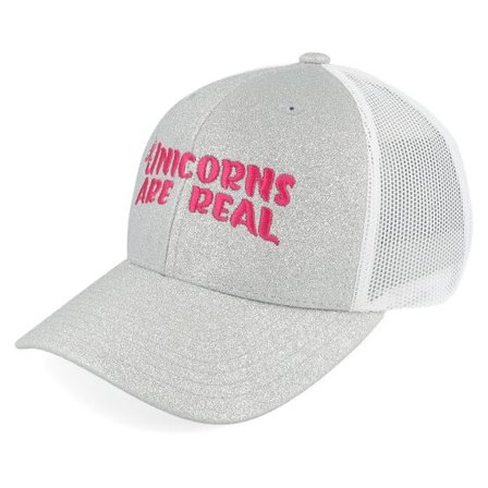 Unicorns - Grå trucker Keps - Kids Unicorns Are Real Silver Glitter/White Trucker @ Hatstore