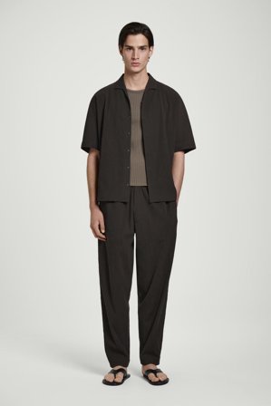 COS Men's Crinkled-Cotton Shirt in Brown