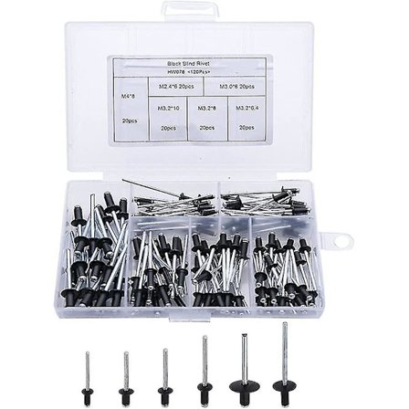 120 stk. sorte nagler Popnagler Aluminium Blindnagler Aluminium Flange Nagler Store Hovednagler Sorte Popnagler til Møbler Matchende Sæt M2.4 M3.0