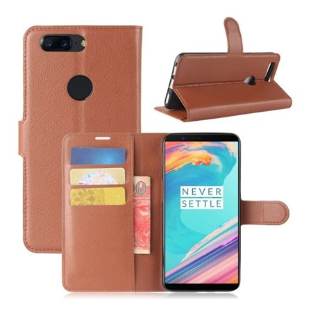 OnePlus 5T Etui med litchi tekstur - Brun