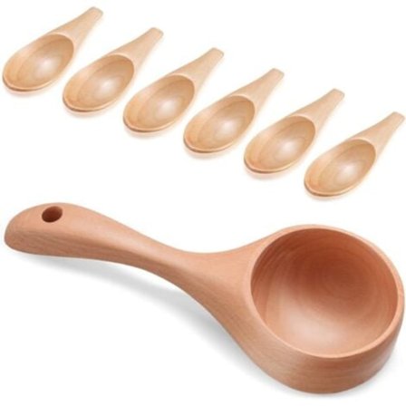 7 Dele Badesalt Ske Mini Salt Ske Sæt Træ Øse Multipurpose Træ Salt Ske Ske Øse Suppeskeer Træ Køkken Øse til Madlavning Baki