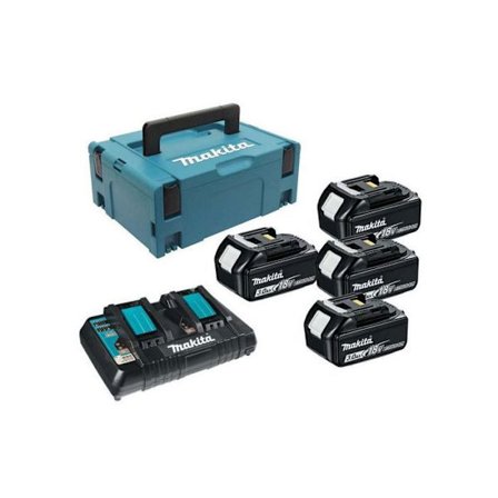 Set med 4 Makita BL1830B LXT ackumulatorer, 18V, 3.0Ah och laddare DC18RD