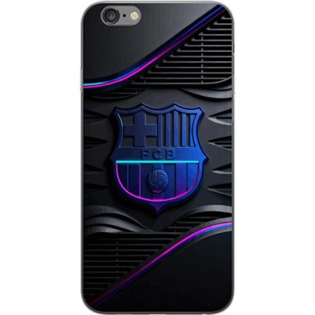 Kompatibel Mobilcover til Apple iPhone 6 Plus FC Barcelonas klubemblem i neonblåt og rosa med futuristisk metallisk design