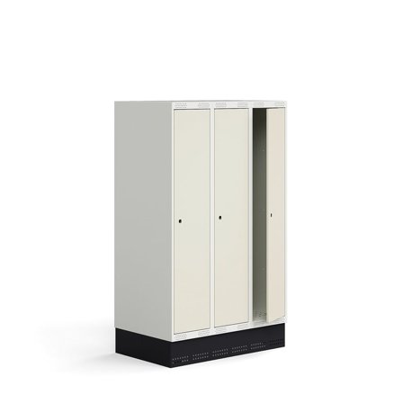 Schüler-Spind ROZ, 3 Module/3 Türen, inkl. Sockel, 1510 x 900 x 550 mm, beige