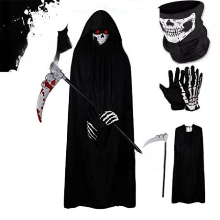 4 st reaper svart kappa cape halloween kostym rekvisita mask