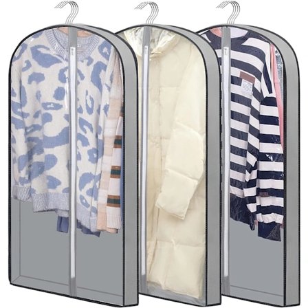 Dragtovertræksposer til hængende tøj 100 cm, fugtsikre dragtopbevaringsposer tøj, plastikbeskyttelse til jakke, frakke, trøje, skjorter 3-pak