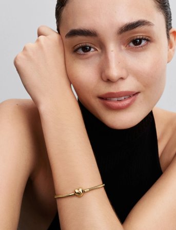 Pandora Snake Chain 14K Gold-Plated Bracelet With Heart Clasp - Gold - 20 CM