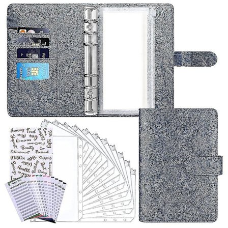 Budget Binder Med Lynlås Kuverter, Kontant Kuvert Med 8 Klare Lommer, 6- Med 2 Etiketklistermærker
