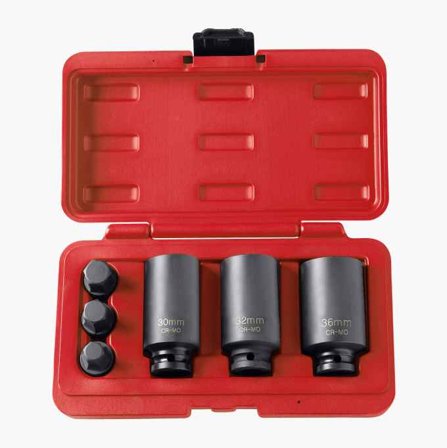 Biltema - Hjulnavpiper 1/2 6 stk i sortoksidert CrMo-stål, for driv- og kardangaksler, inkluderer unbrakopiper 14, 17, 19 mm, og 12-kants Round Corner