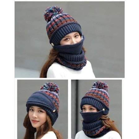 Varm strikket vinterlue, skjerf, skimaske og ansiktsbeskyttelse for kvinner.