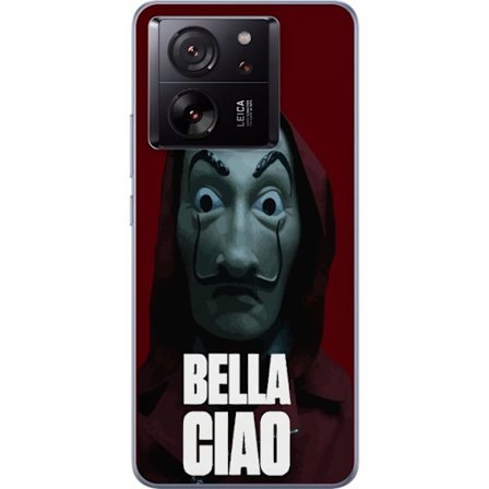 Kompatibelt Mobildeksel til Xiaomi 13T Bella Ciao maske inspirert illustrasjon med mørk opprørsk design, rød bakgrunn og ikonisk maske