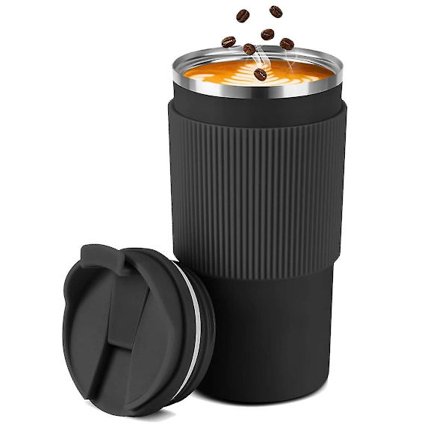 Termosmugg, 500ml Kaffeemugg, Rostfritt Stål Resemugg, Dubbelväggig Isolerad, Bilkaffeemugg