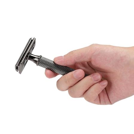 Klassisk Manuell Barberhøvel med Metallhåndtak Dobbeltkantet Sikkerhetsbarberingsverktøy Gave til Menn (Svart)