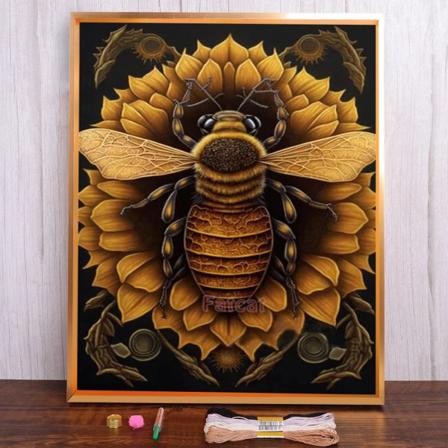 Blommor Insekt Bee Pre-Printad 11Ct Cross Styng Broderier Set Målning Handiwork Nålverk Hobby Juvelen Olika Home Inredning HMA109780 30x40cm