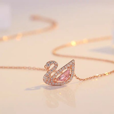 S925 Sterling Silver Svanhalsband Kristallhänge - Roséguld