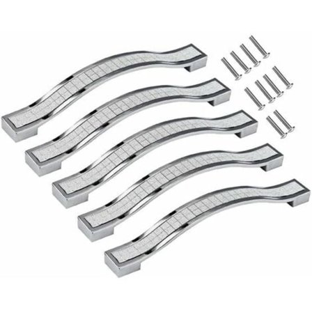 TS-Set med 5 st strass kristall legering lådhandtag för byrå köksskåp garderob, Silver, 128MM-5PCS