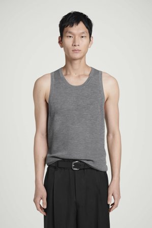 COS Men's Ribbed Merino Wool Knitted Tank Top in Grey