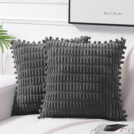 2 pakker dekorative putetrekk 18x18 tommer med pom-poms for sofaseng Stue, Farmhouse Boho Home Decor