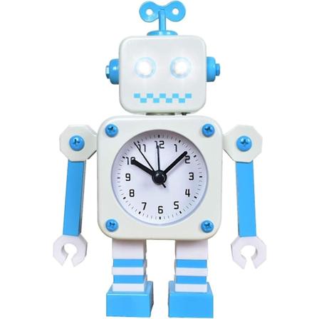 Robotvækkeur, rustfrit metal lydløs vækkeur med blinkende lysende øjne