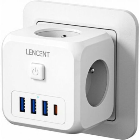 7-i-1 USB-lader Cube Vægmounted Multi-stikkontakt USB-stikkontakt, strøm med 3 AC-stikkontakter, 4000W og 1 Type C og 3 USB-porte, elektrisk 