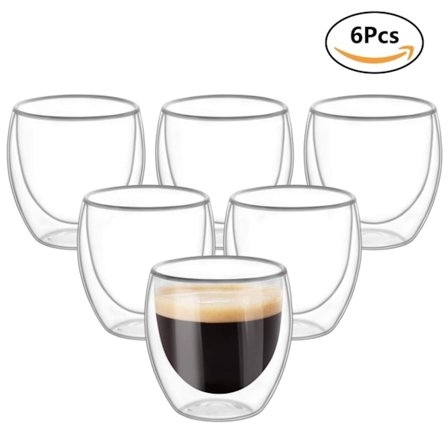 6 stk. Dobbeltvæggede Kopper Glas Krus, Klar Dobbeltvægget Kaffe Kopper, Dobbeltvægget, Cappuccino, Latte og Isoleret (250ml)