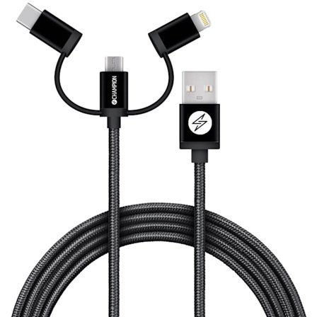 USB-A till Lightning, USB-C och Micro-USB 1,5m Svart
