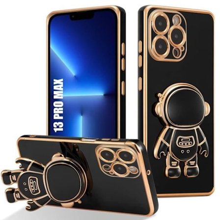 Silicone Case - för iPhone 13 Pro Max - Stötsäker - Ultra Slim - 3D Astronaut Stöd - Svart