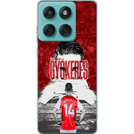 Yhteensopiva Puhelinkuori Motorola Edge 60 Fusion Punainen dramaattinen kollaasikuva, jossa esiintyy Viktor Gyökeresin muotokuva ja pelaajia takaapäin