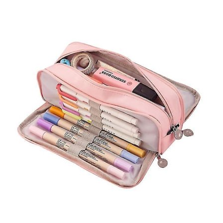 Large Pencil Case Big Capacity 3 Compartments Canvas Pencil Pouch For Students