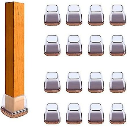 Kvadratiske silikonstolbenbeskyttere med innpakket filt, silikonmøbelbenfotkopp, anti-ripe anti-støy 16 stykker (passer til: