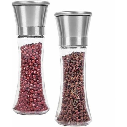 Sæt med 2 premium salt- og peberkværne i rustfrit stål med sammenklappelig silikone tragt