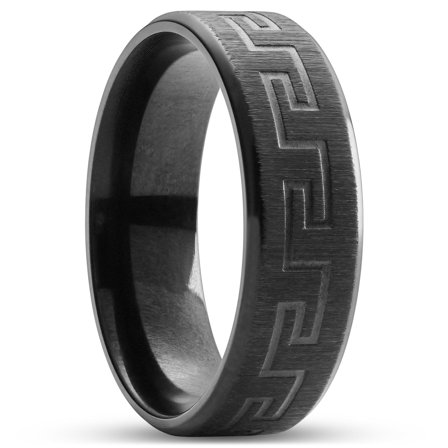 Anillo con patrón de meandro de acero inoxidable en negro metalizado de 7 mm para hombres - Anillos de acero