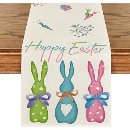 Bordløber med kanin påskehare, sæsonbestemt forårsferie køkken spisebord dekoration 33 x 183 cm