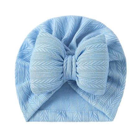 Nyfødt Baby Turbanhatt Ensfarget Elastisk Hodeplagg Trendy Sykehusluer Rosettlue for Familiefotografering Himmelsblå Sky Blue