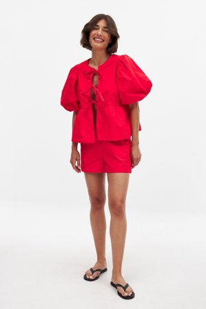NA-KD - Shorts i bomull med elastisk liv - Sommerklær - Rød - EU 34