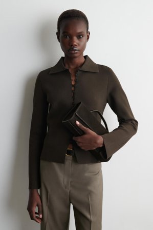 COS Women's Waisted Milano-Knit Cardigan in Brown