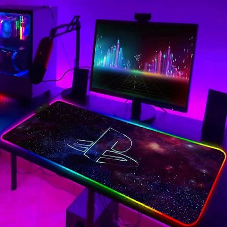 LED Gaming Musmatta Med Bakgrundsbelysning Skrivbordsmatta PSFour Musmatta RGB Gamer Skrivbordsdekorationer Dator Musmatta PC Gamer Full Matta