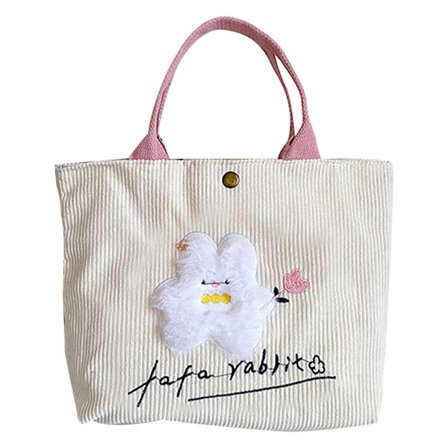 Sød Kaninmønster Lille Tote Taske Moderigtig Fortykkede Håndtaske med Trykknaplukning til Shopping Pendling