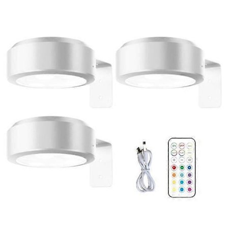 Väggmonterad Trådlös Tavellampa med Fjärrkontroll Dimbar Batteridriven Justerbar 13-Färgs RGB Målningslampa - Perfekt Vit white white 3st white white