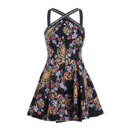 Versace Jeans Couture Punto Milano Flared Kjole With Print Sort, Dame
