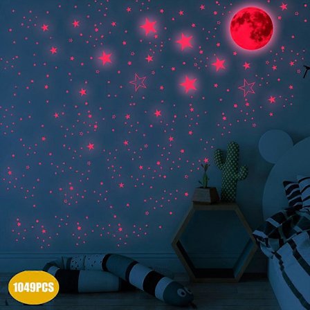 1049 stk. lyserød lys: måne+stjerne kombination 20 cm Selvlysende stjerner, fluorescerende klistermærke lyspunkter, fluorescerende klistermærker til 