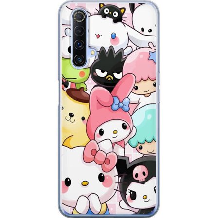Yhteensopiva Puhelinkuori Realme X50 5G Tiheä kuvio suloisia hahmoja, joilla on suuret silmät eri väreissä ja ilmeissä LABUBU-tekstillä
